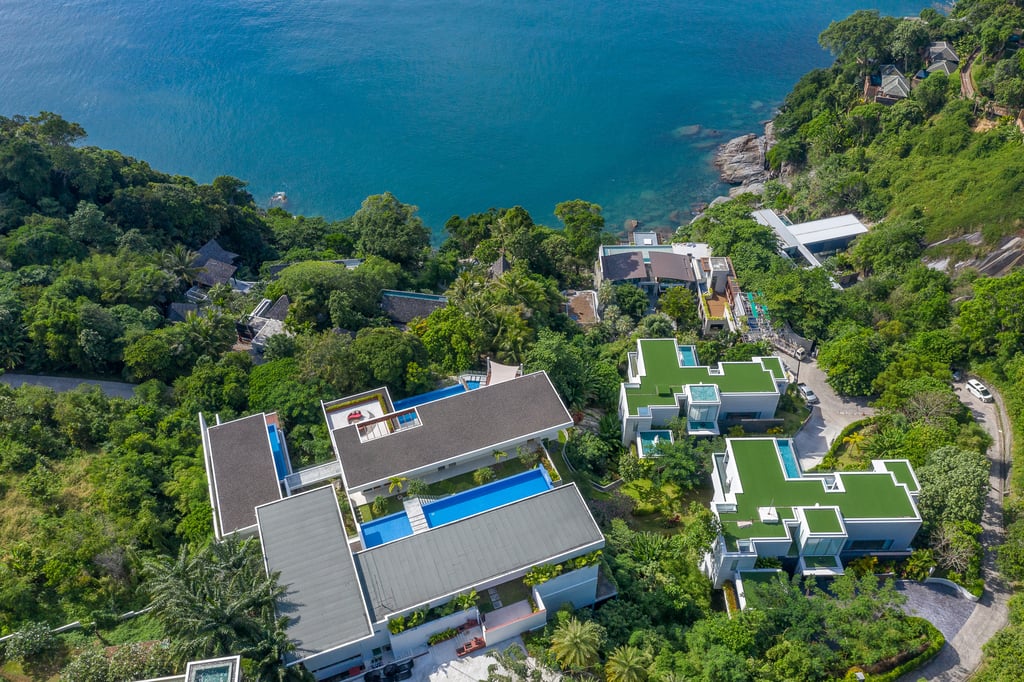 villa solaris aerial view with ocean