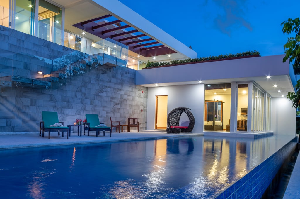 villa solaris second master swimming pool at night
