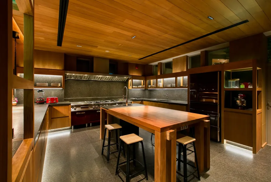 Chef's kitchen with teak island