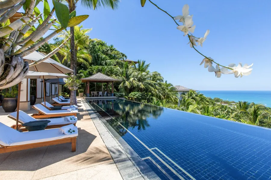 Infinity pool with orchids and palms, Villa Daran, Kamala, Phuket