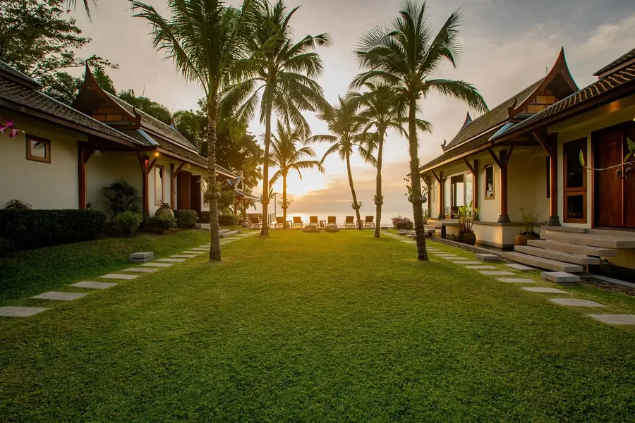 Central Lawn at Sunset Toward the Ocean at Villa Talaefun, Kamala, Phuket