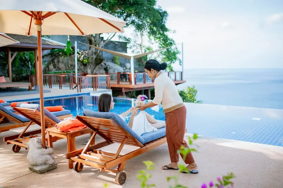 Staff Service by the Infinity Pool at Villa Talaefun, Kamala, Phuket