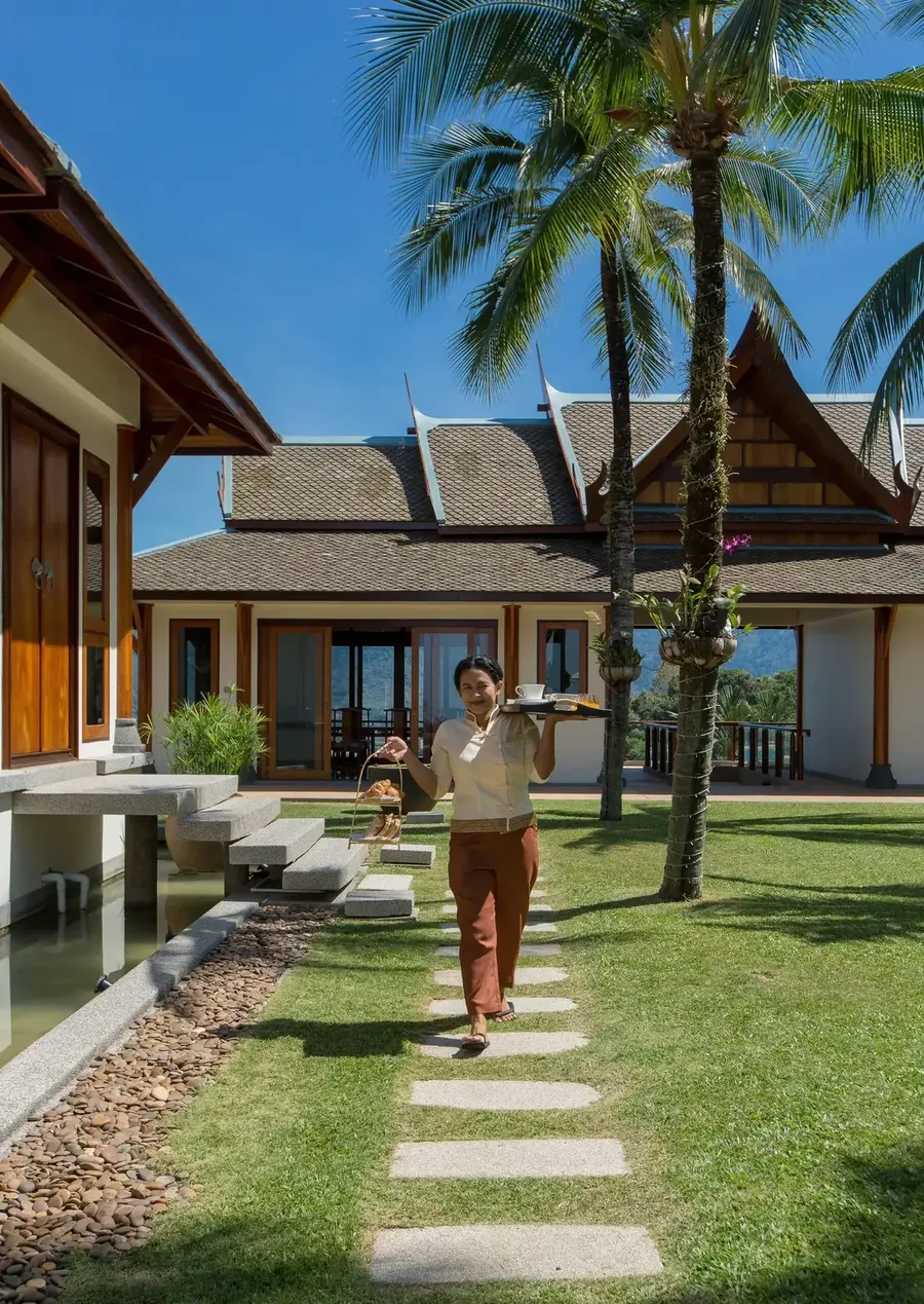 Staff Serving Across the Lawn at Villa Talaefun, Kamala, Phuket